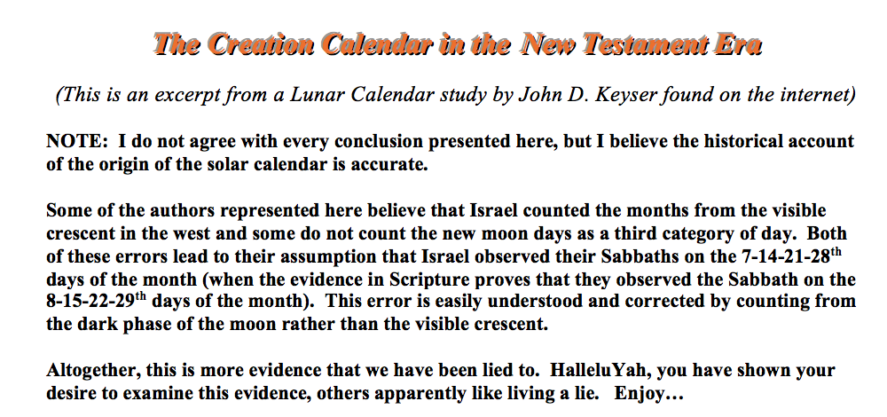 Calendar Messiah Y'shua Kept